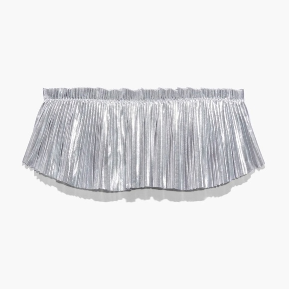 New Savage x Fenty Pleated Lamé Bandeau Spaced Out Metallic Silver Bralette - Picture 3 of 5